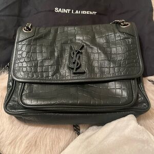 Saint Laurent green wax leather Niki shoulder cross body bag
